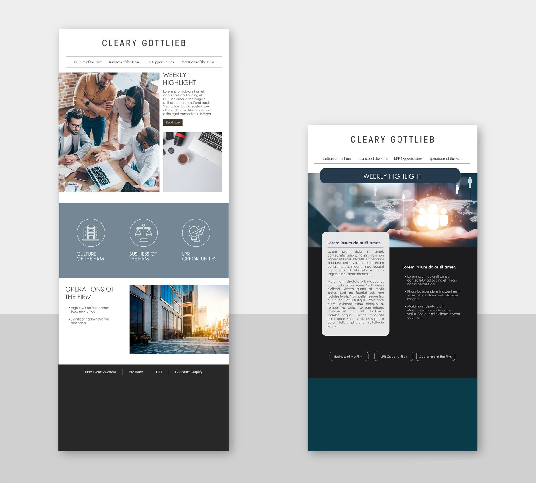 Cleary Gottlieb internal communications campaign, sample 1